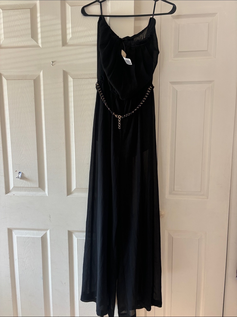 Black Sleeveless Jumpsuit with Chain Accent